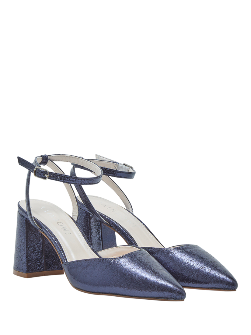 Product image 2 of 4, which shows Rainbow Club Aria Flared Heel Court Shoes, Navy Metallic, 3S