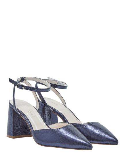 Rainbow Club Aria Flared Heel Court Shoes, Navy Metallic - view 2, Navy Metallic