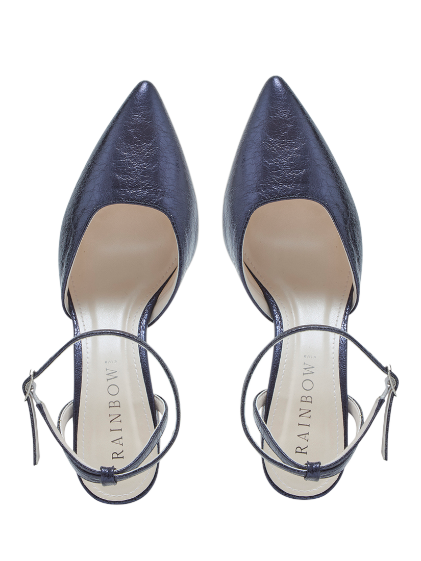 Product image 4 of 4, which shows Rainbow Club Aria Flared Heel Court Shoes, Navy Metallic, 3S