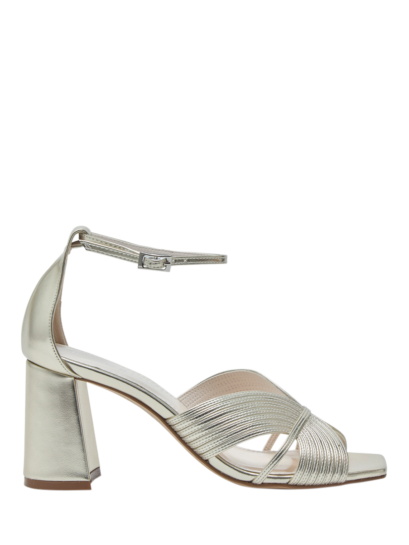 Product image 1 of 4, which shows Rainbow Club Adina Block Heel Ankle Strap Sandals, Champagne Metallic, 3S