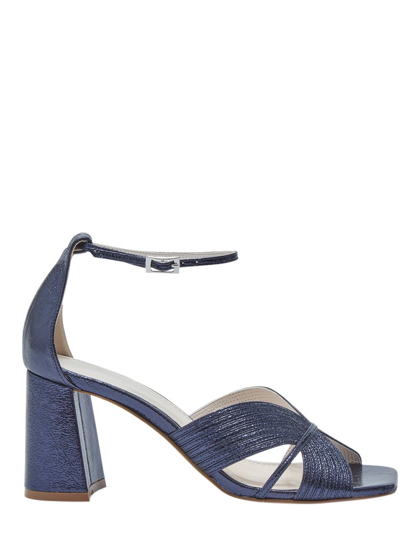 Product image 1 of 4, which shows Rainbow Club Adina Block Heel Ankle Strap Sandals, Navy Metallic, 3S