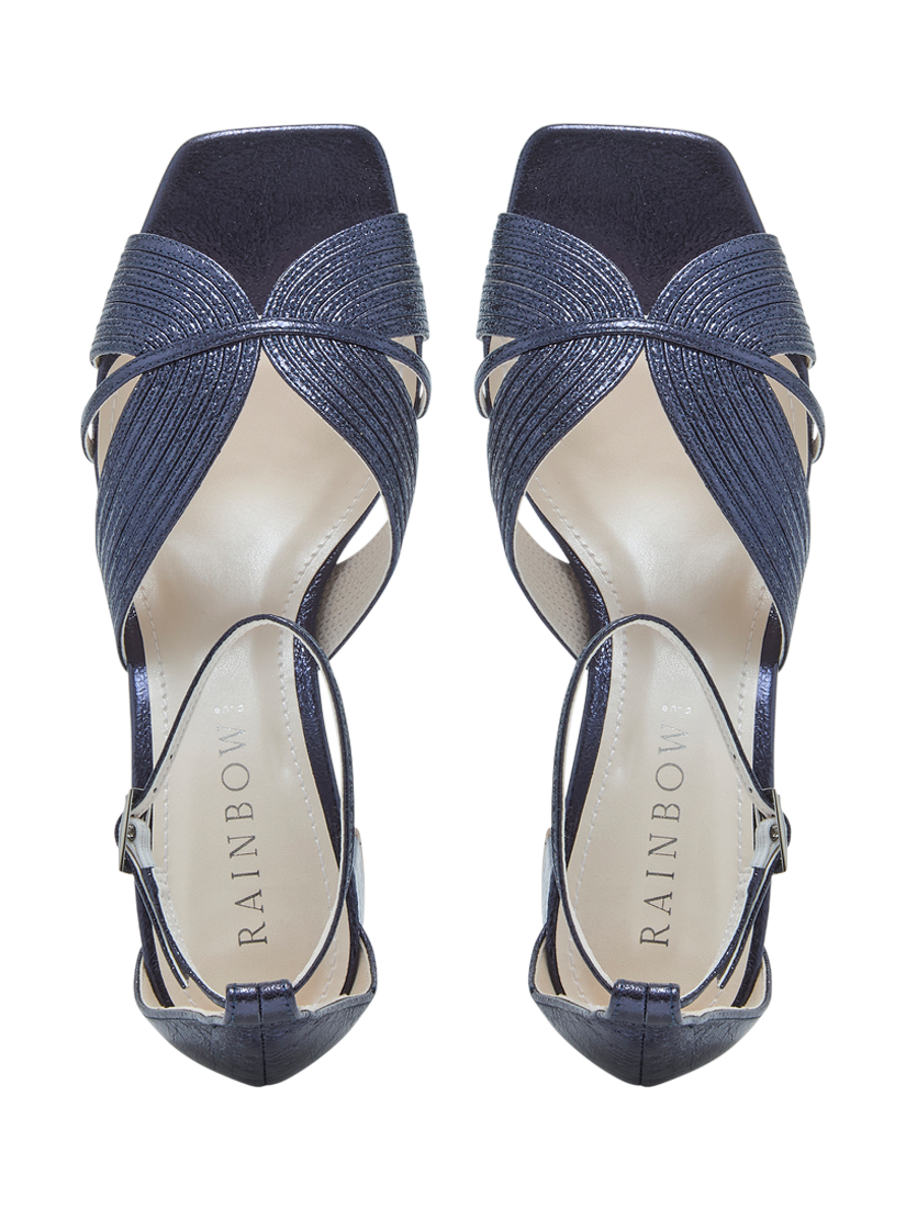 Product image 4 of 4, which shows Rainbow Club Adina Block Heel Ankle Strap Sandals, Navy Metallic, 3S
