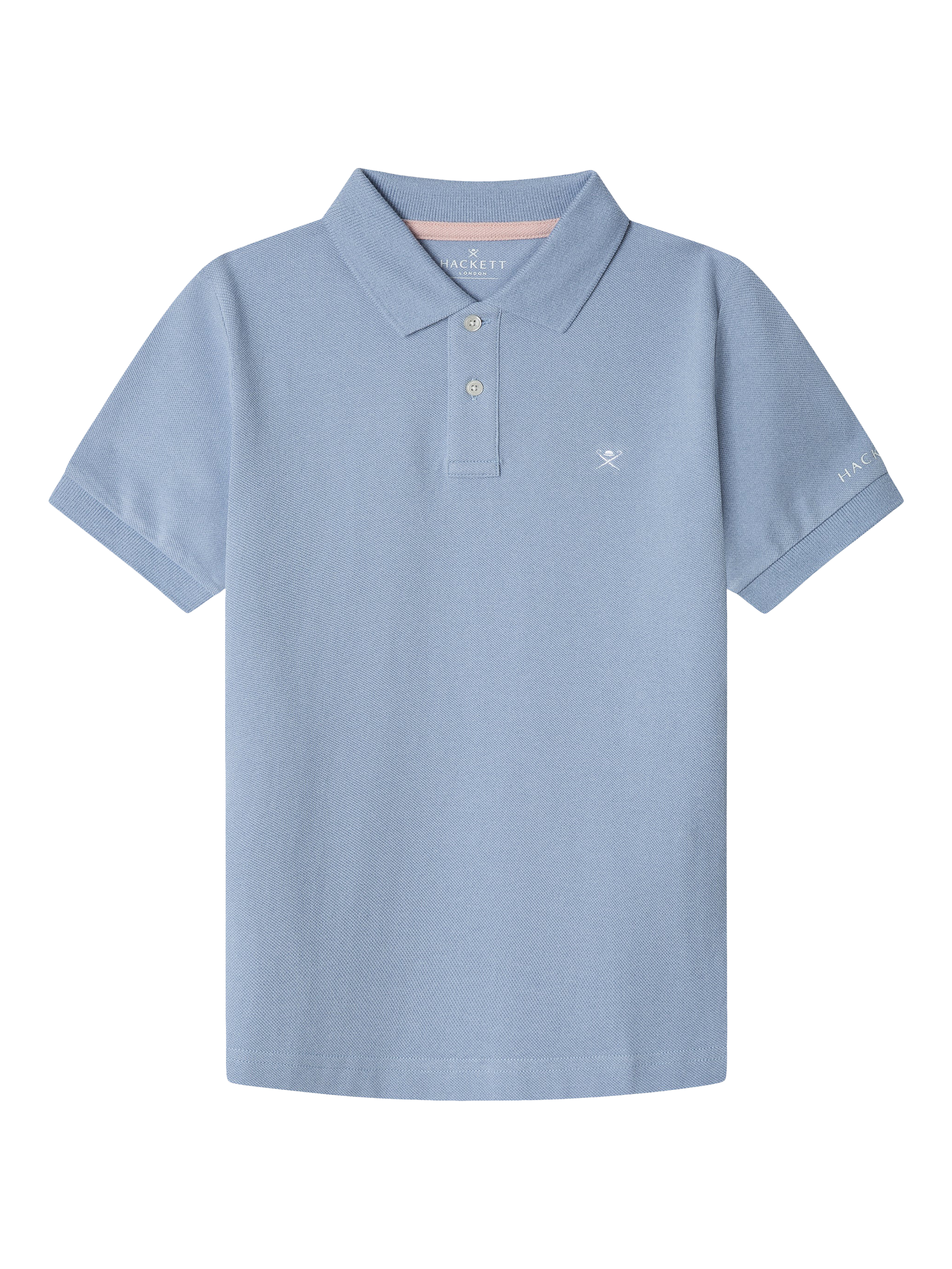 Product image 1 of 4, which shows Hackett London Kids' Cotton Slim Fit Polo Shirt, Spa Blue, 2 years