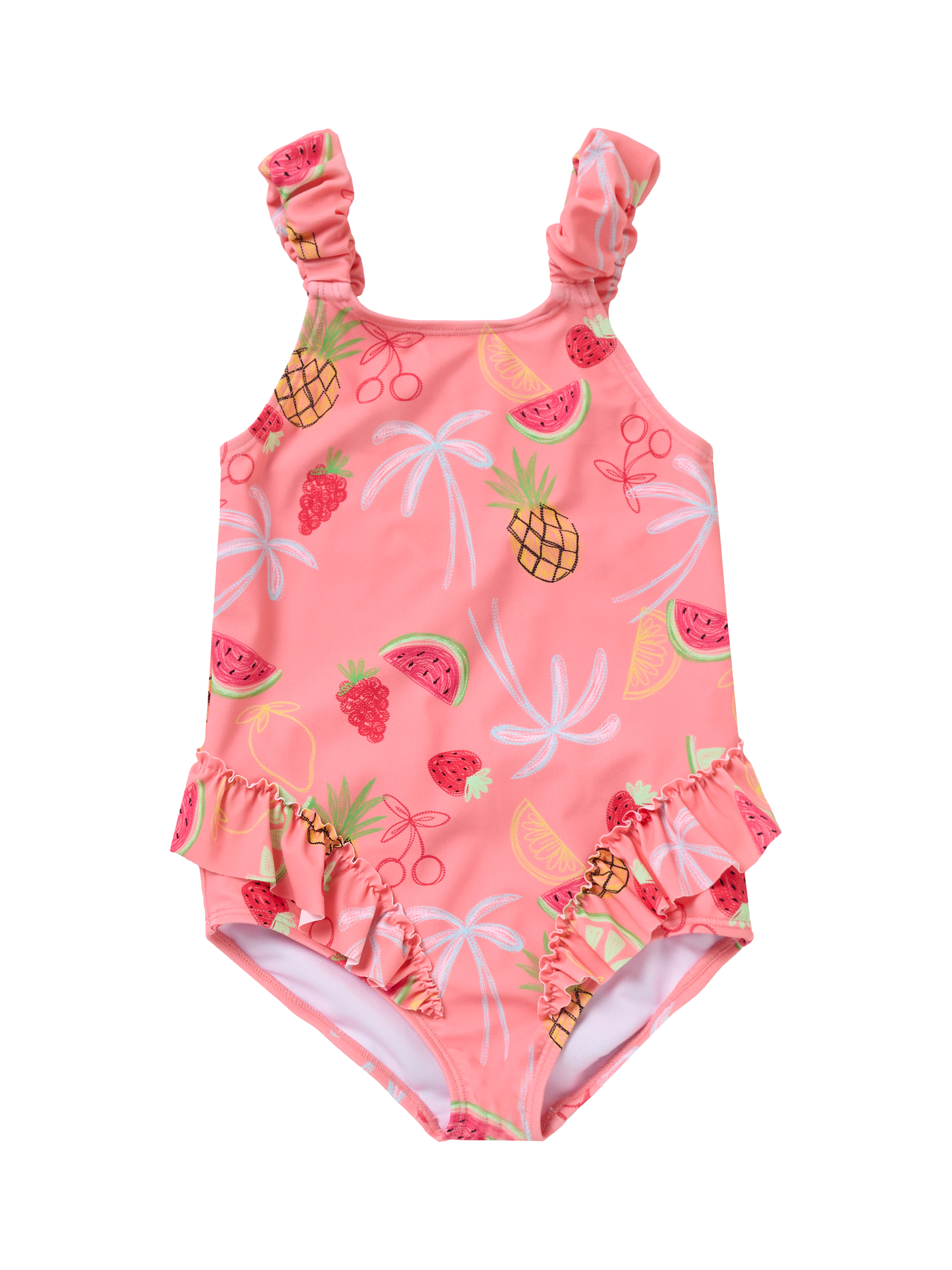 Product image 4 of 6, which shows Angel & Rocket Kids' Floral UPF 50+ Ruffle Swimsuit, Pink/Multi, 3 years
