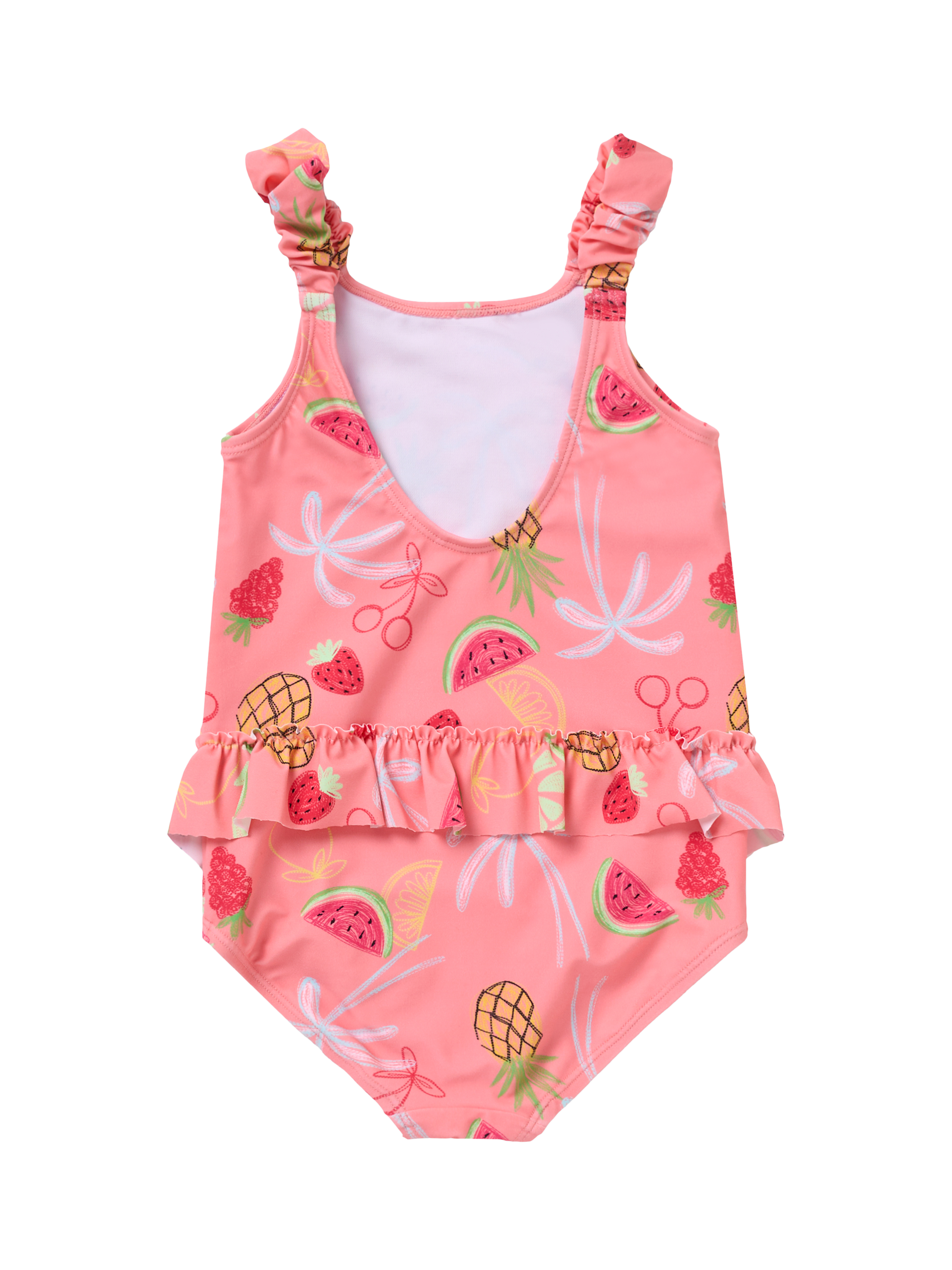 Product image 5 of 6, which shows Angel & Rocket Kids' Floral UPF 50+ Ruffle Swimsuit, Pink/Multi, 3 years
