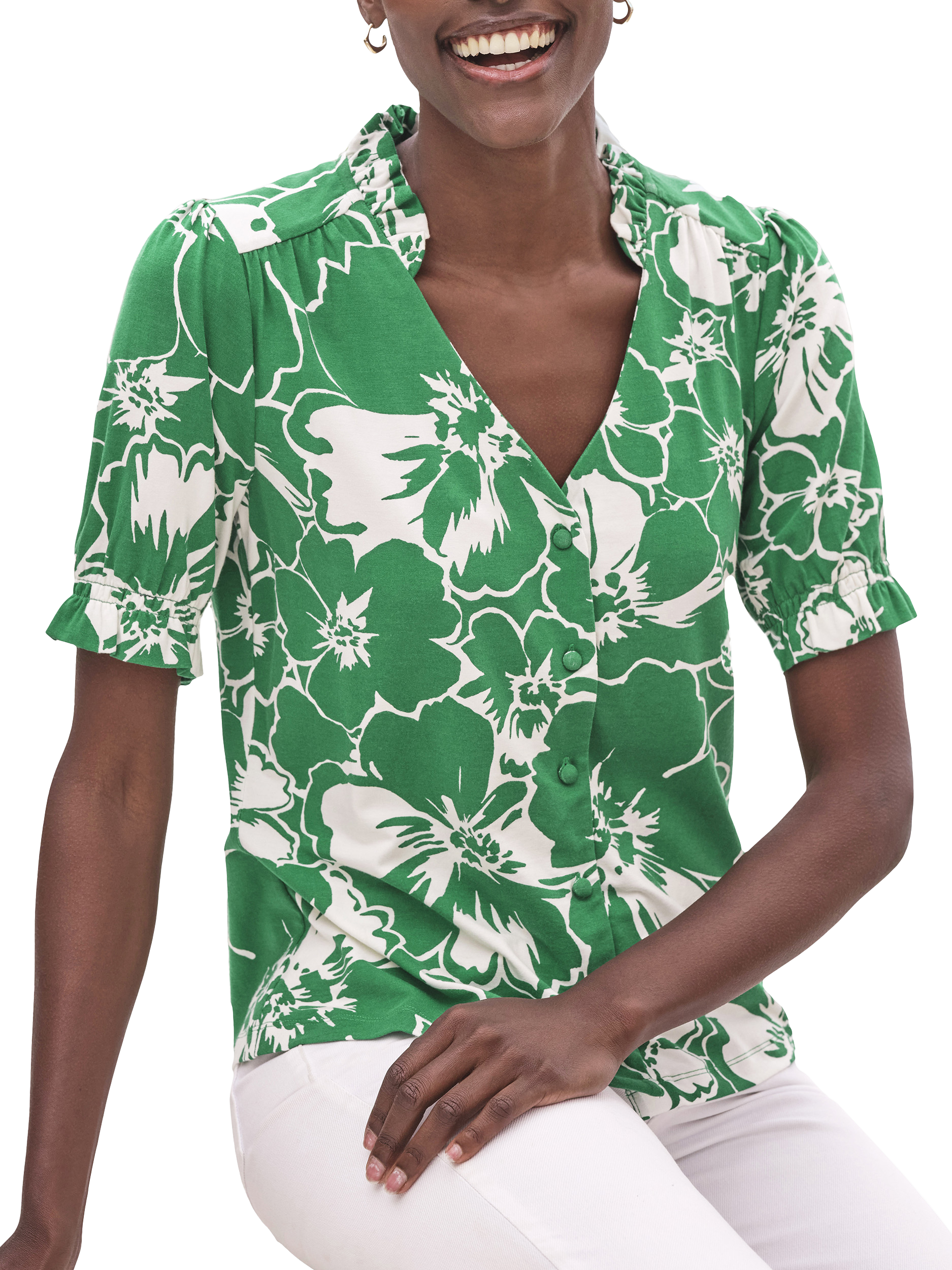 Product image 1 of 2, which shows Pure Collection Jer Blouse, Green/Multi, 8