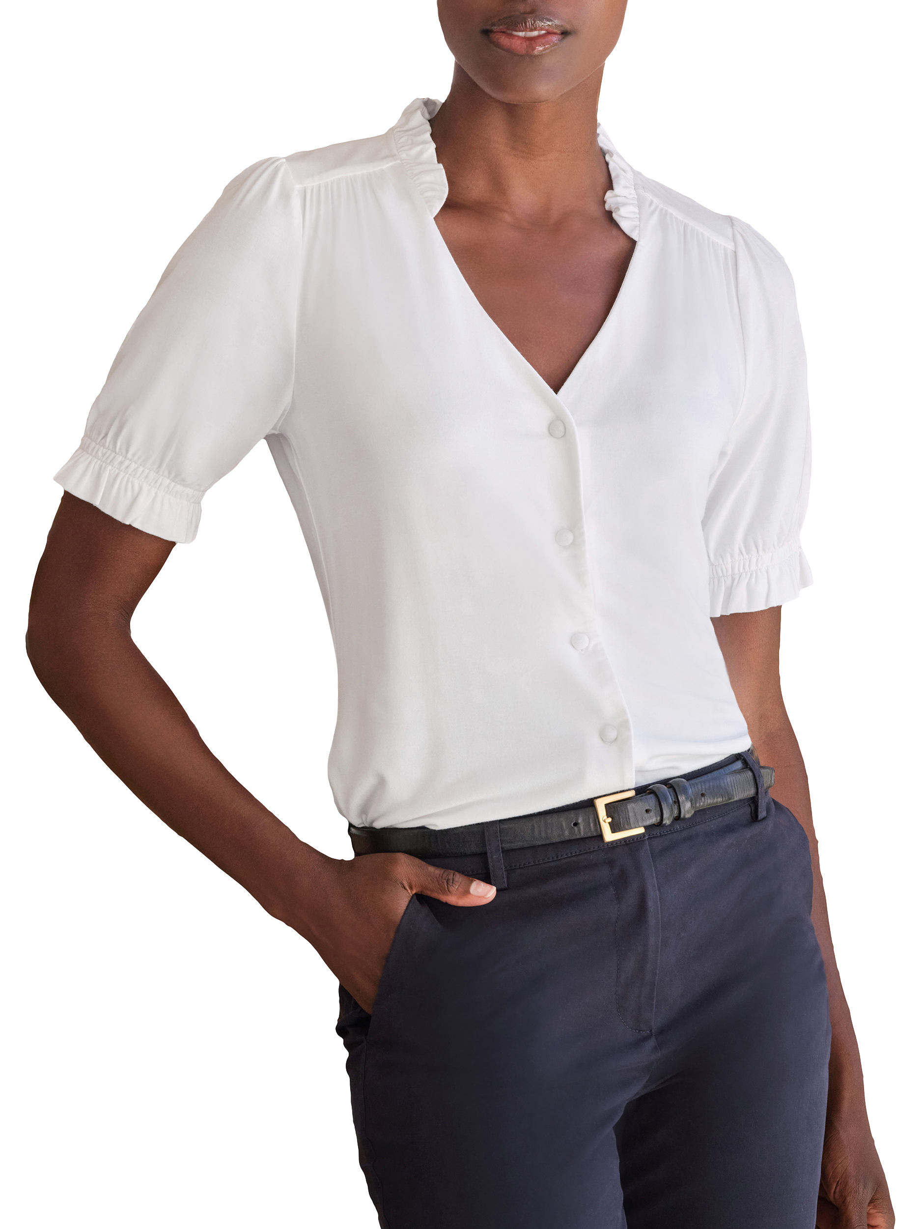 Product image 1 of 3, which shows Pure Collection Jersey Blouse, White, 8