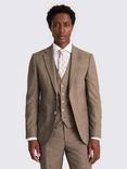 Moss Double-Breasted Tailored Fit Linen Blend Herringbone Suit Jacket, Brown