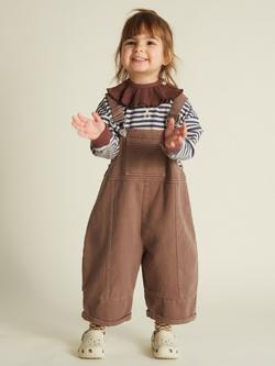 Claude & Co Kids' Blythe Cotton Dungarees, Washed Coco, Washed Coco