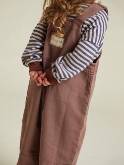 Claude & Co Kids' Blythe Cotton Dungarees, Washed Coco - view 2, Washed Coco