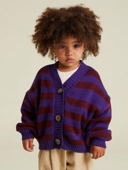 Claude & Co Kids' Eben Cotton Cardigan, Purple Stripe, Purple Stripe