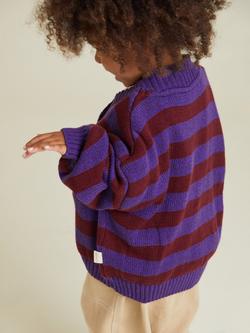 Claude & Co Kids' Eben Cotton Cardigan, Purple Stripe - view 2, Purple Stripe