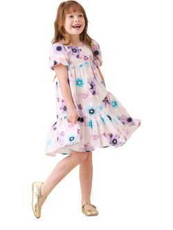 Angel & Rocket Kids' Cotton Asymmetric Floral Print Dress, Multi, Multi