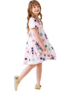 Angel & Rocket Kids' Cotton Asymmetric Floral Print Dress, Multi - view 2, Multi