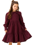 Angel & Rocket Kids' Bow Collar Cord Dress, Burgundy