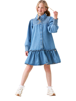 Angel & Rocket Kids' Denim Shirt Dress, Blue - view 2, Blue