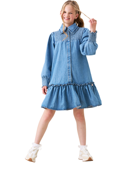 Angel & Rocket Kids' Denim Shirt Dress, Blue - view 2, Blue