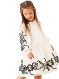Angel & Rocket Kids' Embroidered Balloon Sleeve Dress, Ivory