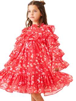 Angel & Rocket Kids' Frill Print Dress, Red