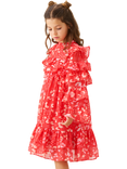 Angel & Rocket Kids' Frill Print Dress, Red