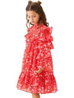 Angel & Rocket Kids' Frill Print Dress - view 2, Red