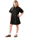 Angel & Rocket Kids' Gem Embroidered Denim Dress, Black
