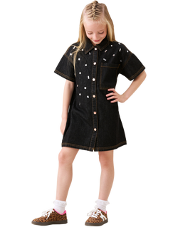 Angel & Rocket Kids' Gem Embroidered Denim Dress, Black, Black
