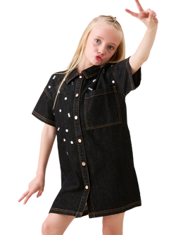 Angel & Rocket Kids' Gem Embroidered Denim Dress, Black - view 2, Black
