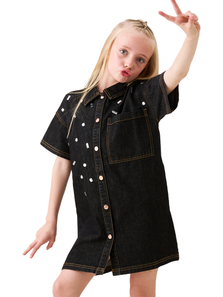 Angel & Rocket Kids' Gem Embroidered Denim Dress, Black - view 2, Black