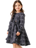 Angel & Rocket Kids' Long Sleeved Godet Spot Print Dress, Black
