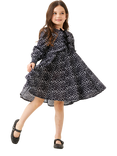 Angel & Rocket Kids' Long Sleeved Godet Spot Print Dress, Black