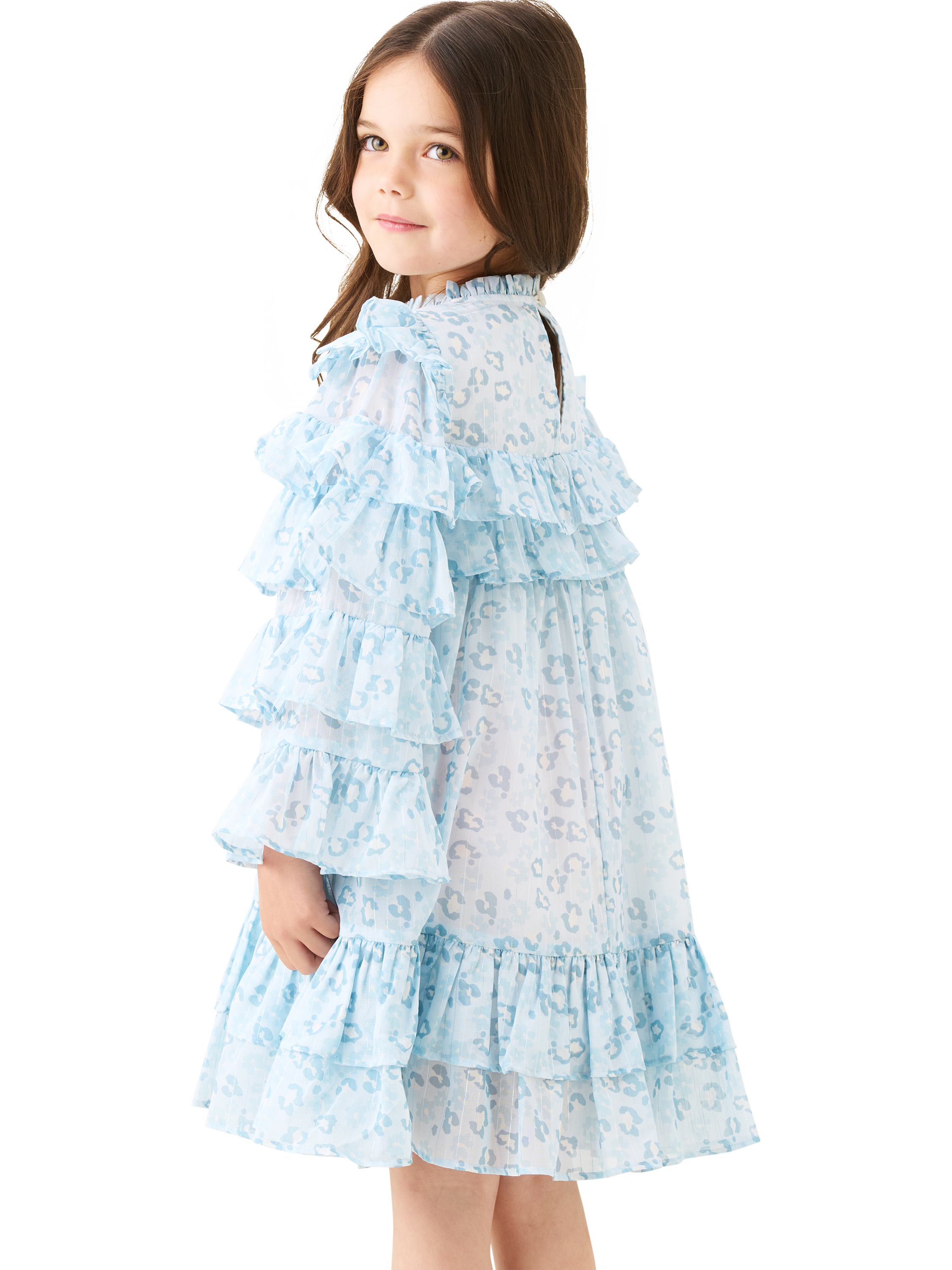 Product image 2 of 9, which shows Angel & Rocket Kids' Leo Frill Dress, Blue, 3 years