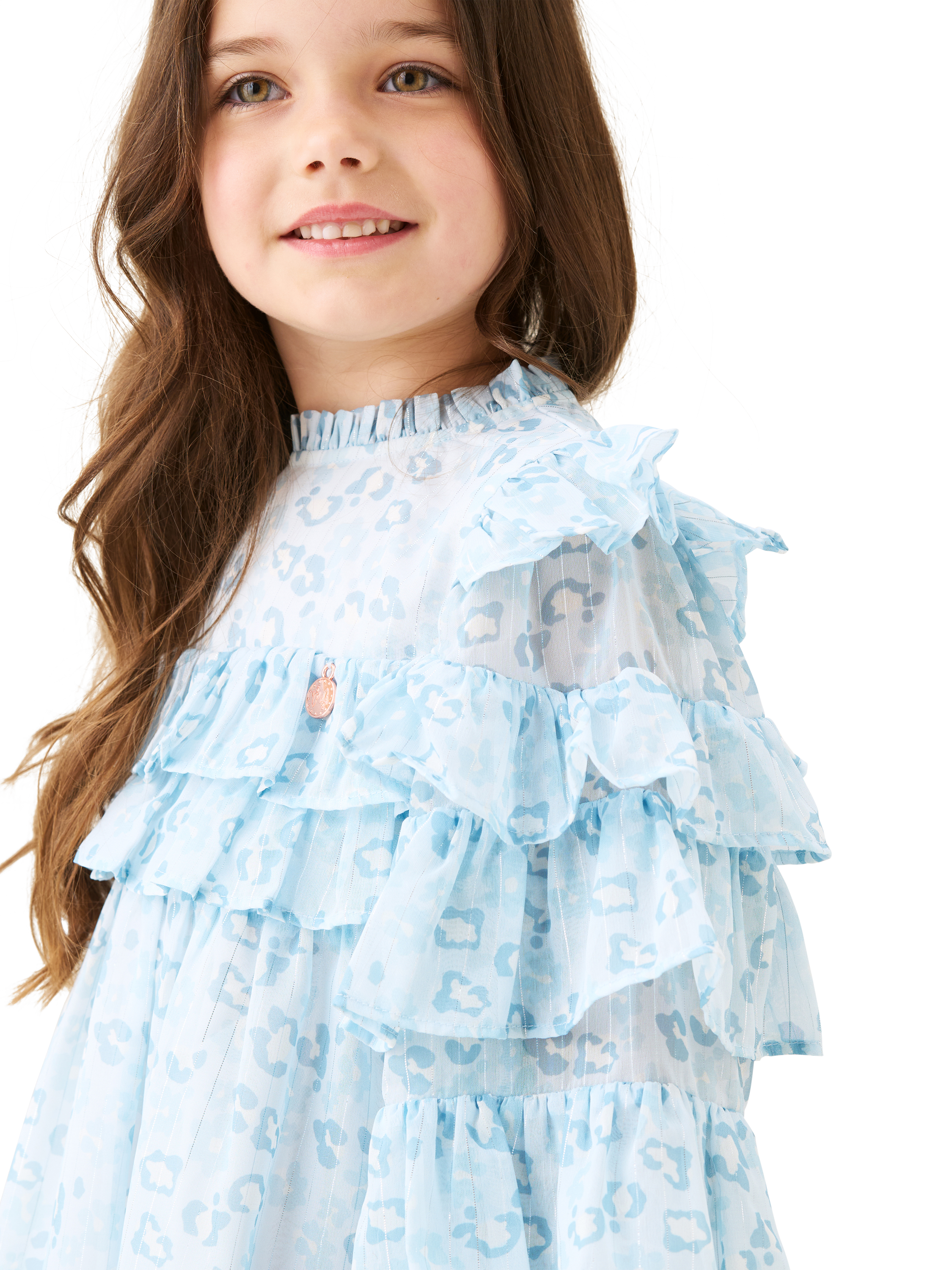 Product image 3 of 9, which shows Angel & Rocket Kids' Leo Frill Dress, Blue, 3 years