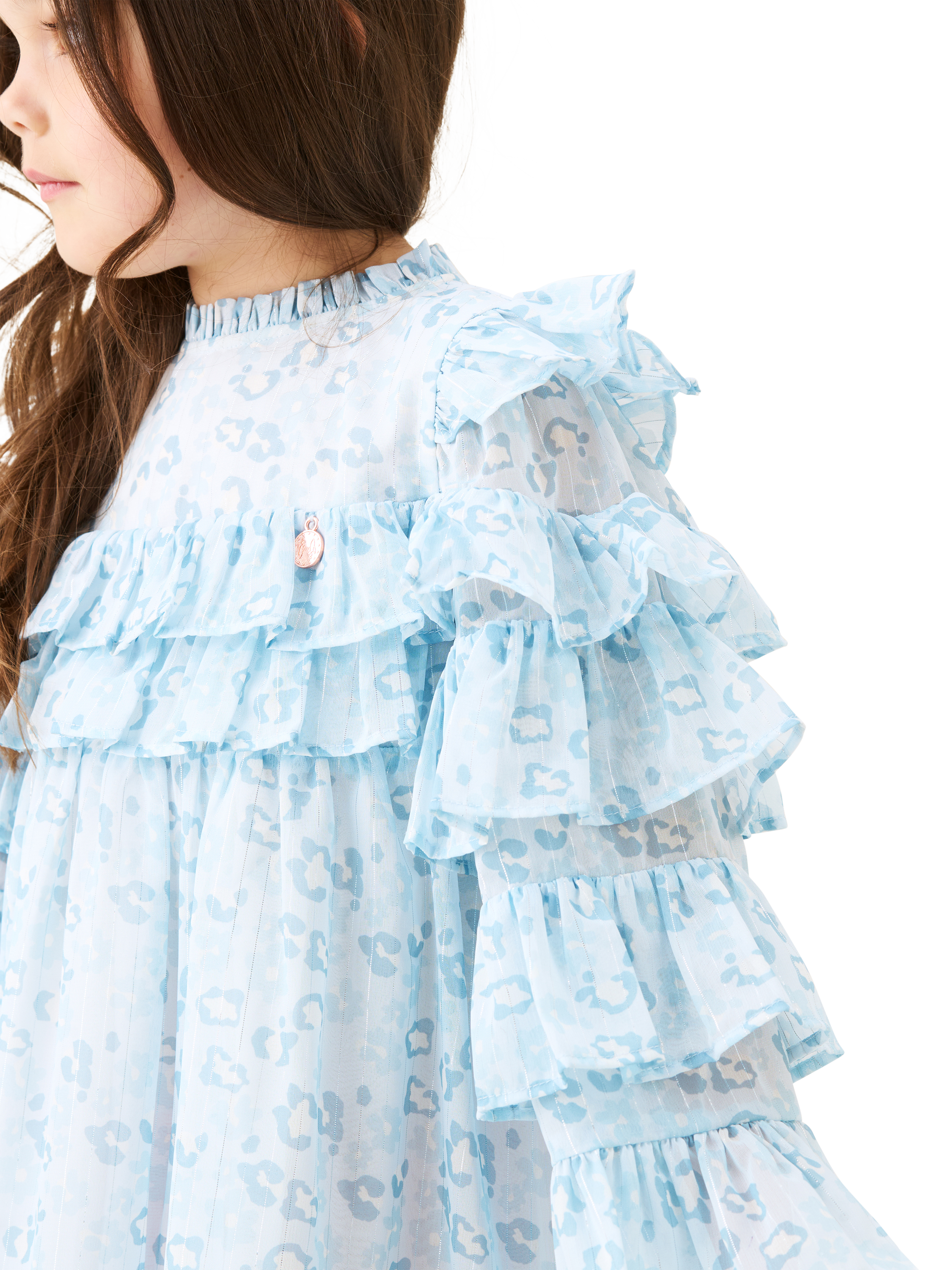 Product image 4 of 9, which shows Angel & Rocket Kids' Leo Frill Dress, Blue, 3 years