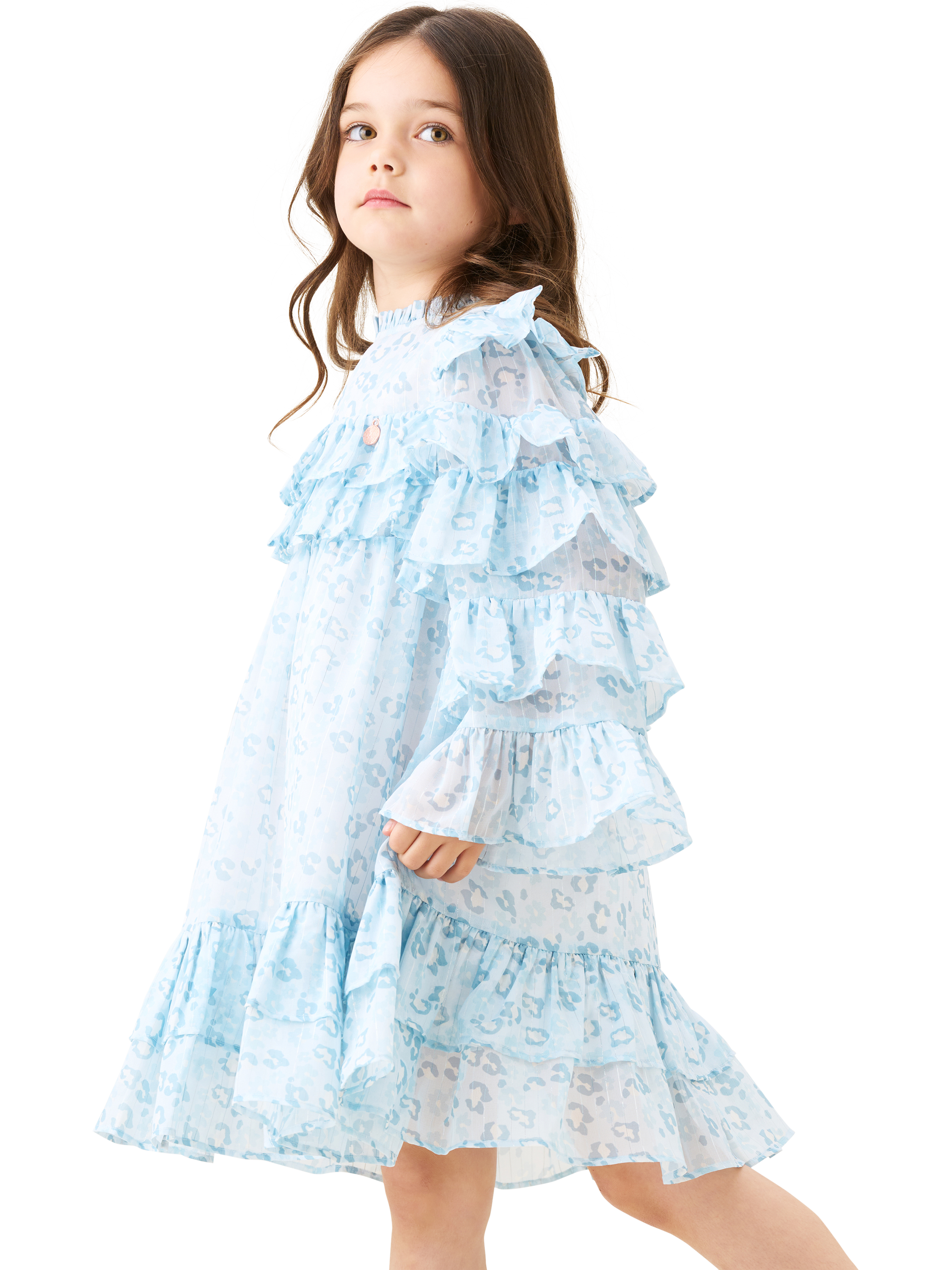 Product image 5 of 9, which shows Angel & Rocket Kids' Leo Frill Dress, Blue, 3 years