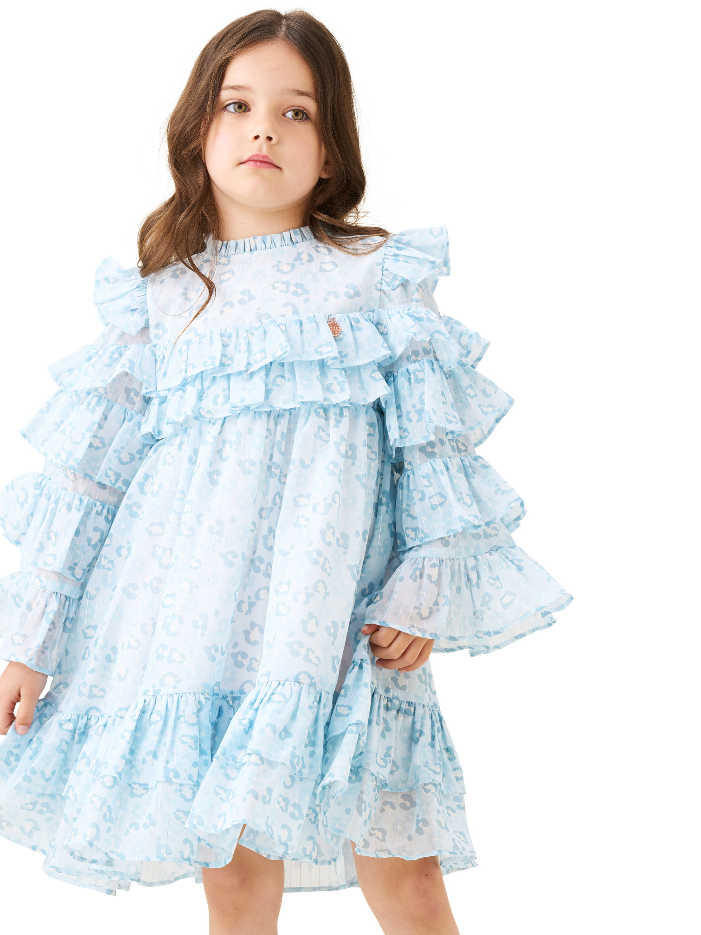 Product image 6 of 9, which shows Angel & Rocket Kids' Leo Frill Dress, Blue, 3 years