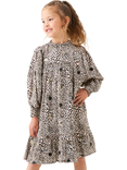 Angel & Rocket Kids' Frill Neck Sequin Leopard Print Dress, Brown