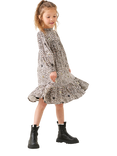 Angel & Rocket Kids' Frill Neck Sequin Leopard Print Dress, Brown