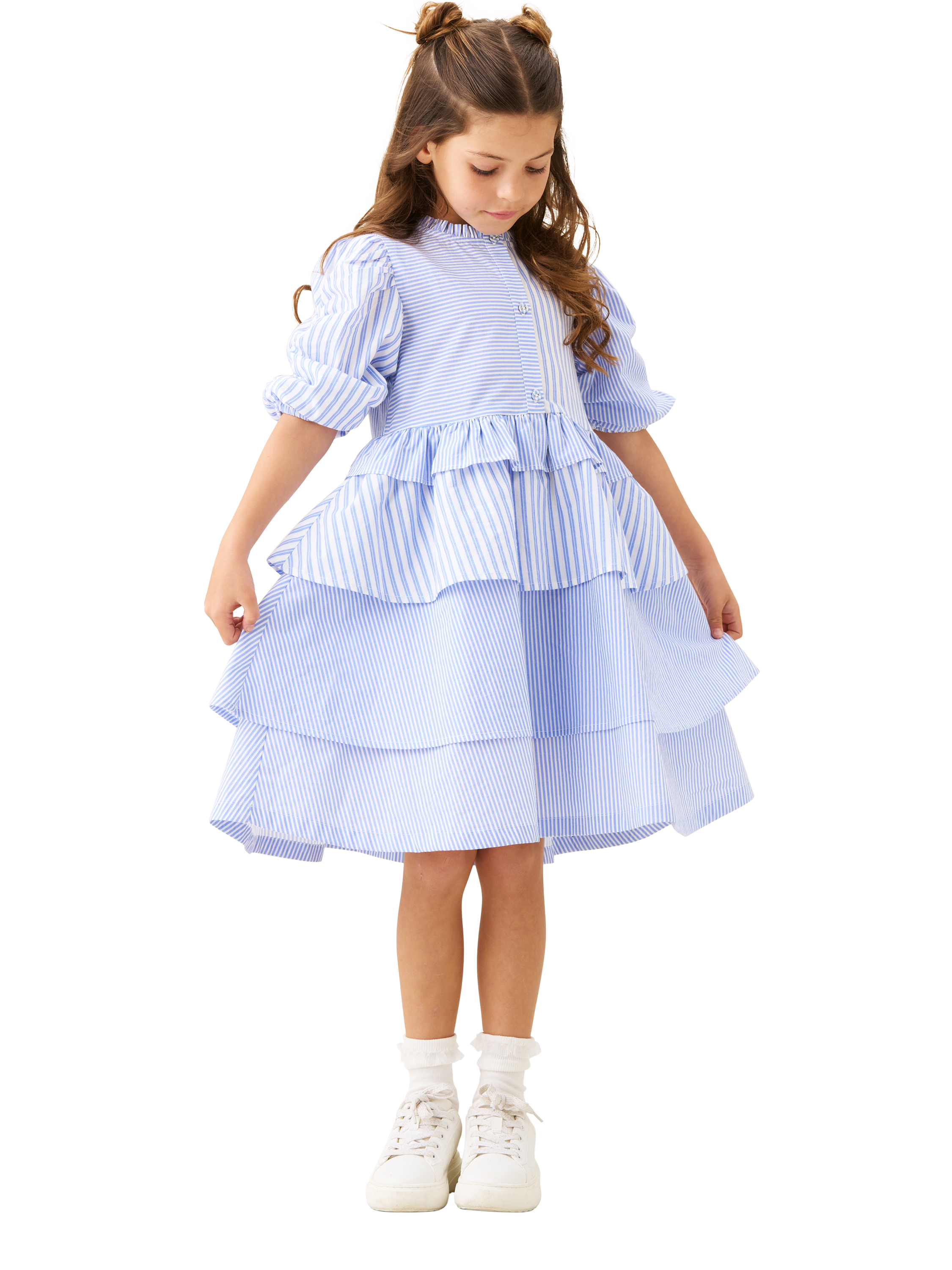 Product image 2 of 8, which shows Angel & Rocket Kids' Mixed Stripe Dress, Blue, 3 years