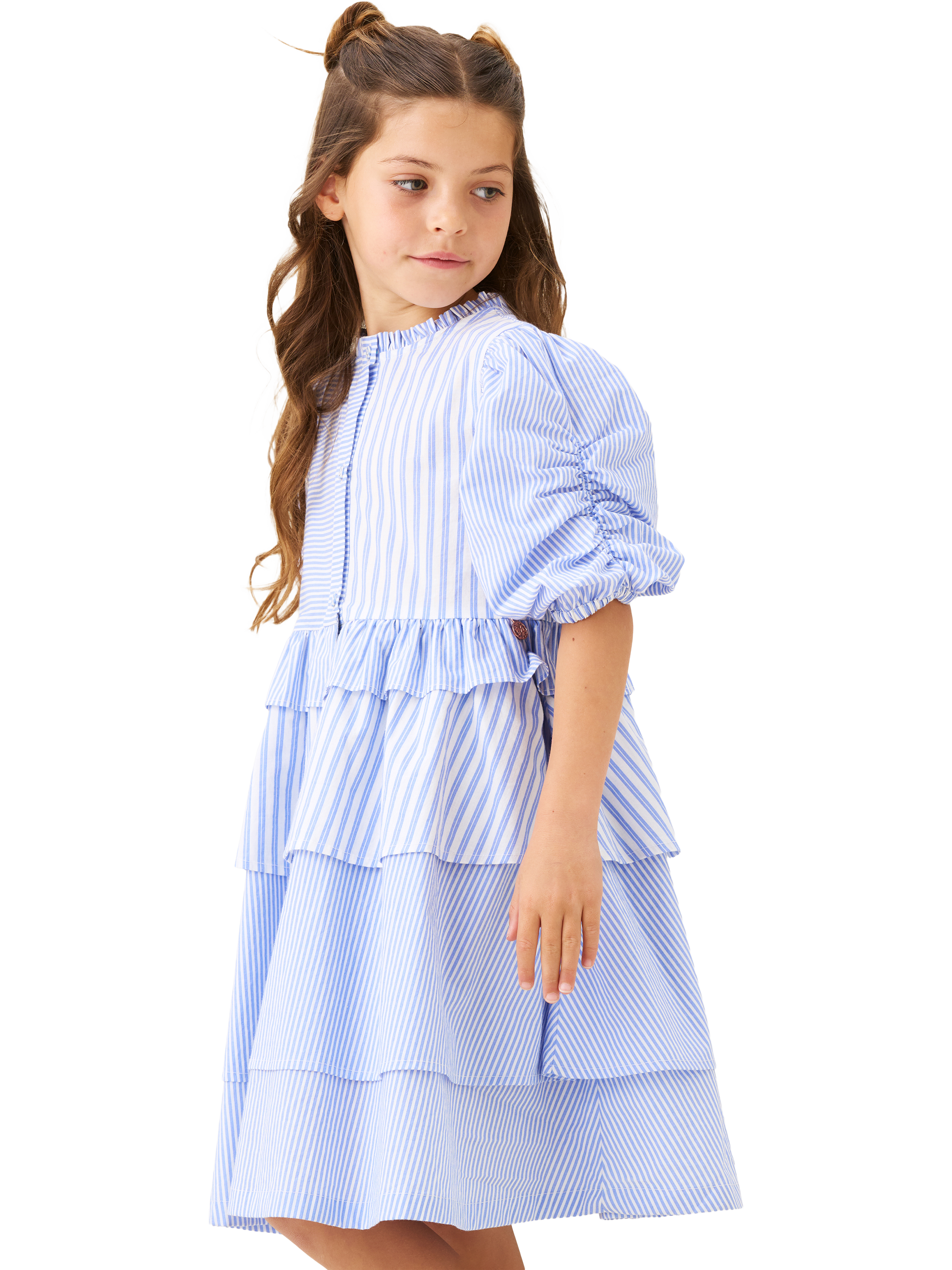 Product image 3 of 8, which shows Angel & Rocket Kids' Mixed Stripe Dress, Blue, 3 years