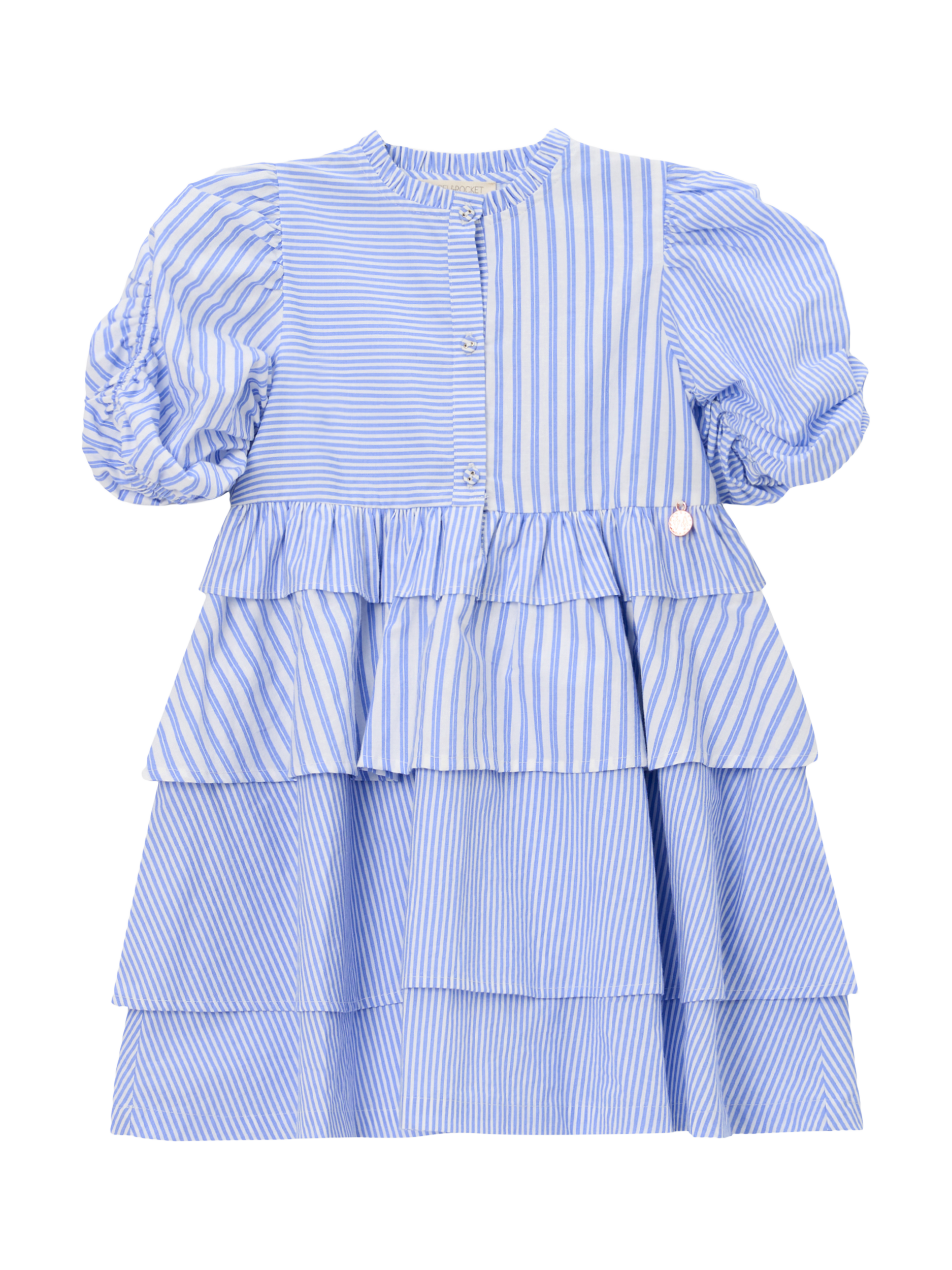 Product image 6 of 8, which shows Angel & Rocket Kids' Mixed Stripe Dress, Blue, 3 years
