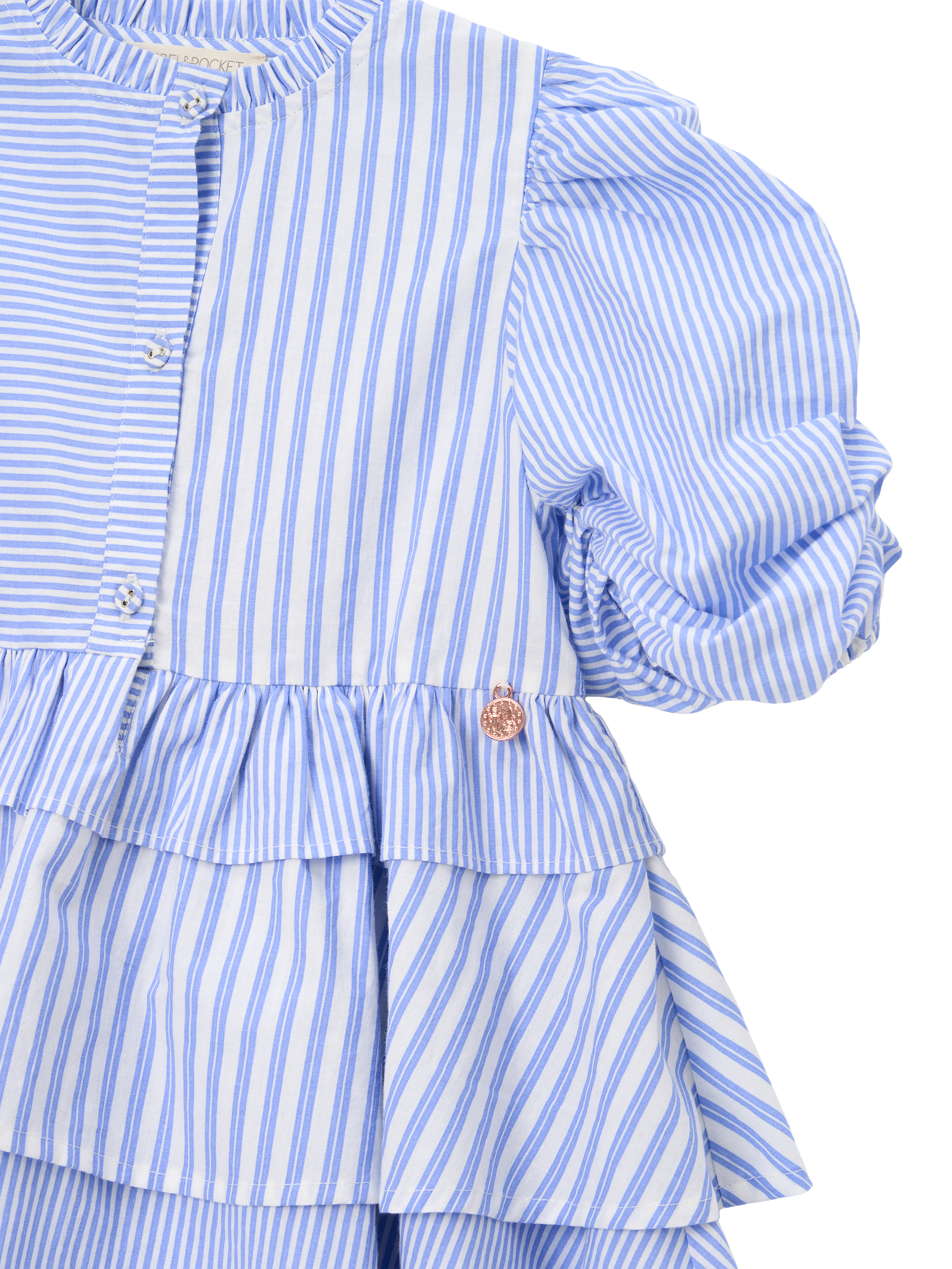 Product image 8 of 8, which shows Angel & Rocket Kids' Mixed Stripe Dress, Blue, 3 years