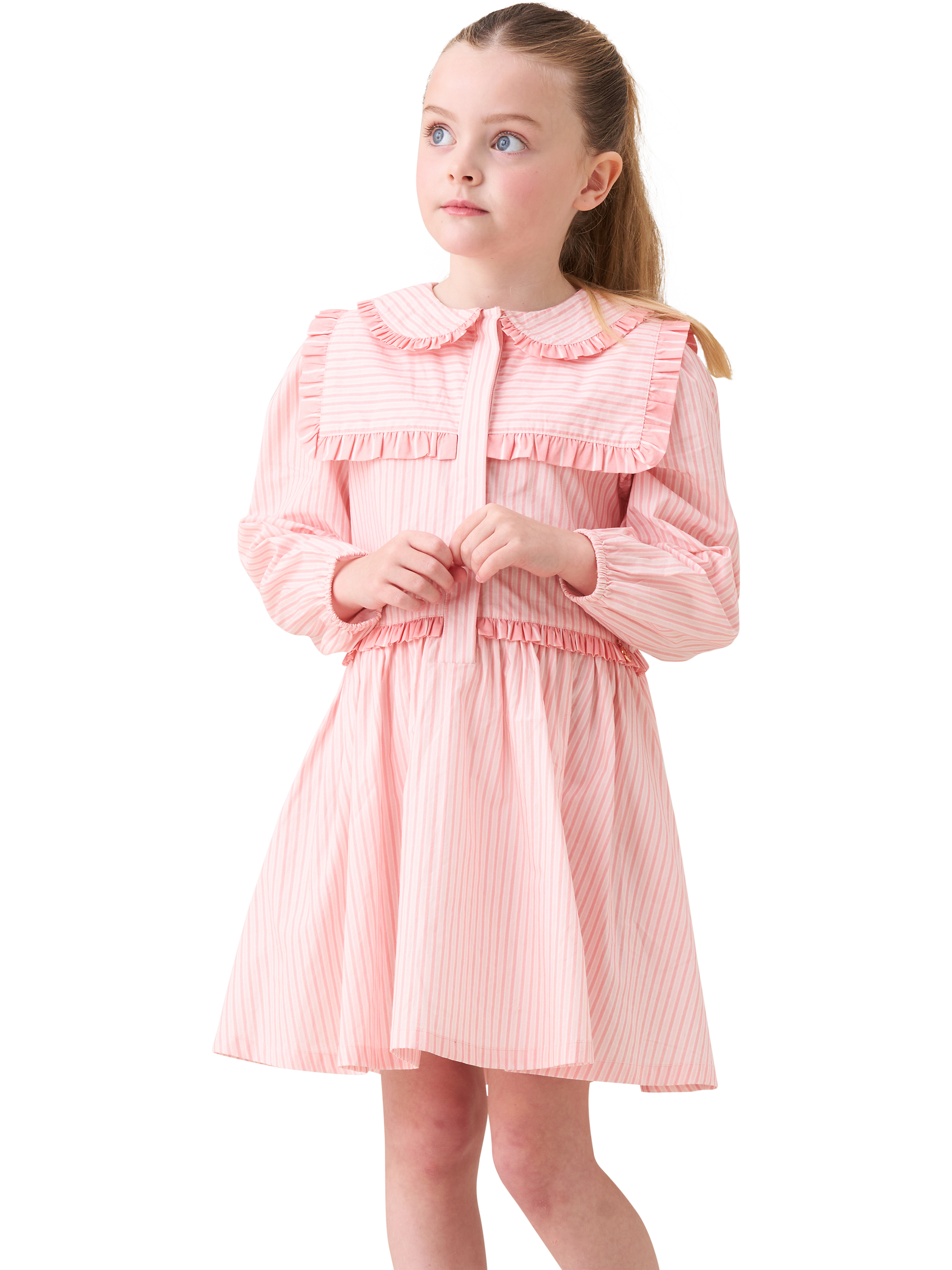 Product image 1 of 5, which shows Angel & Rocket Kids' Frankie Stripe Shirt Dress, Pink, 3 years