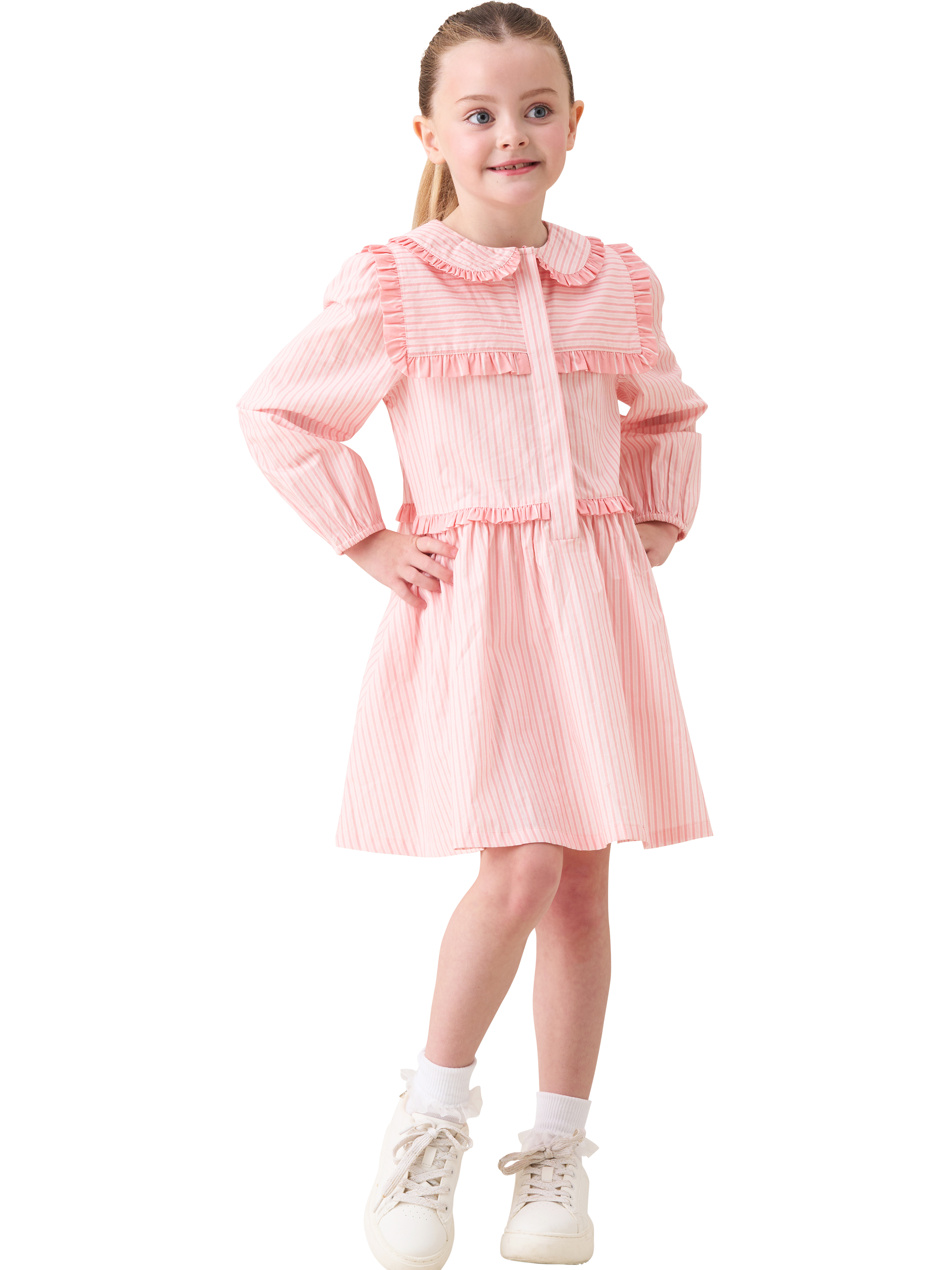 Product image 2 of 5, which shows Angel & Rocket Kids' Frankie Stripe Shirt Dress, Pink, 3 years
