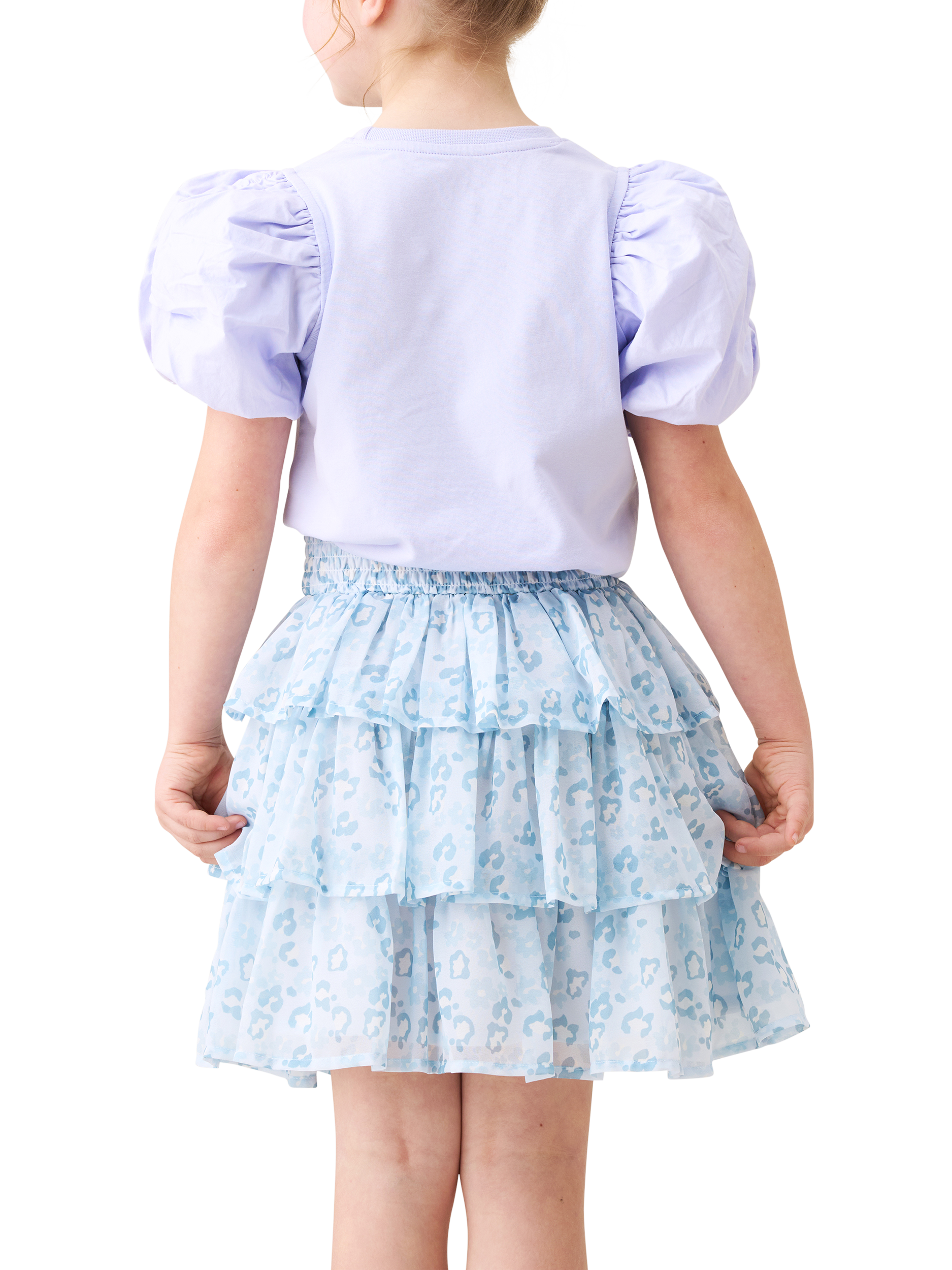 Product image 3 of 6, which shows Angel & Rocket Tiered RaRa Leopard Print Skirt, Blue, 3 years