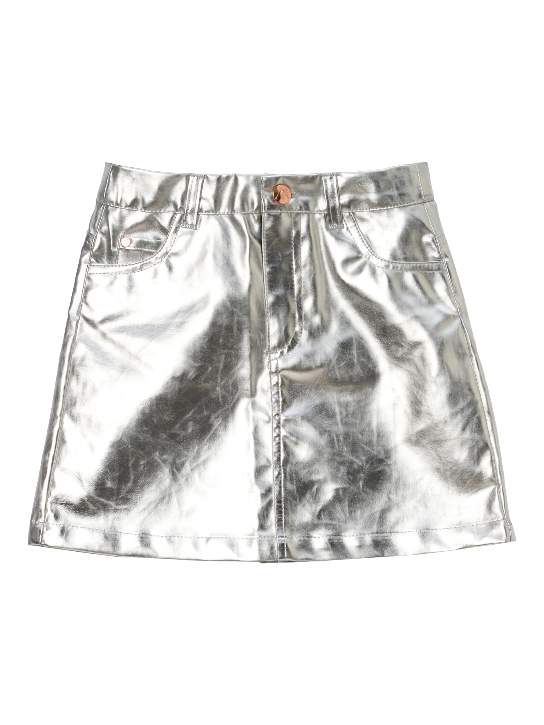 Product image 4 of 6, which shows Angel & Rocket Kids' Metallic Mini Skirt, Silver, 3 years