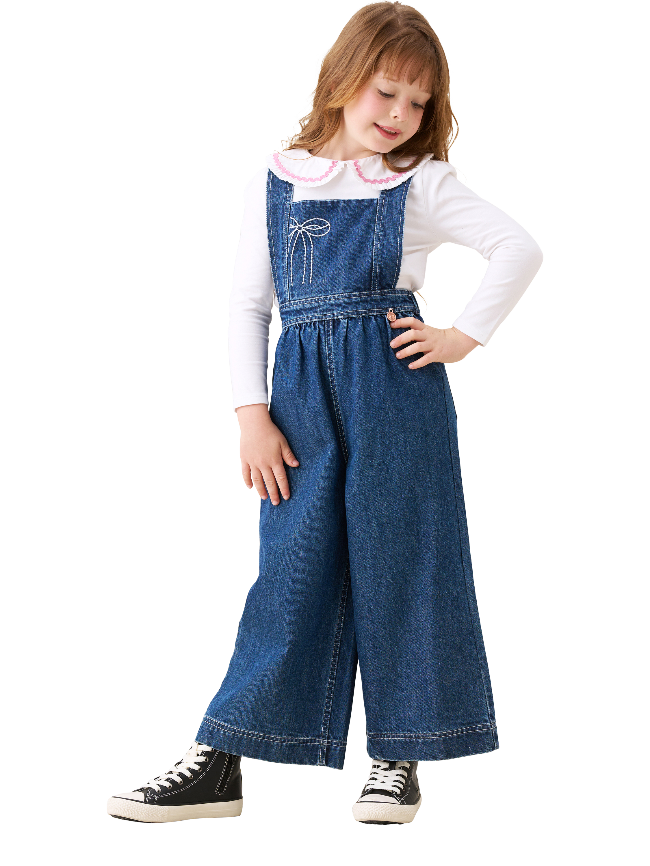 Product image 1 of 8, which shows Angel & Rocket Kids' Denim Dungarees, Blue, 3 years