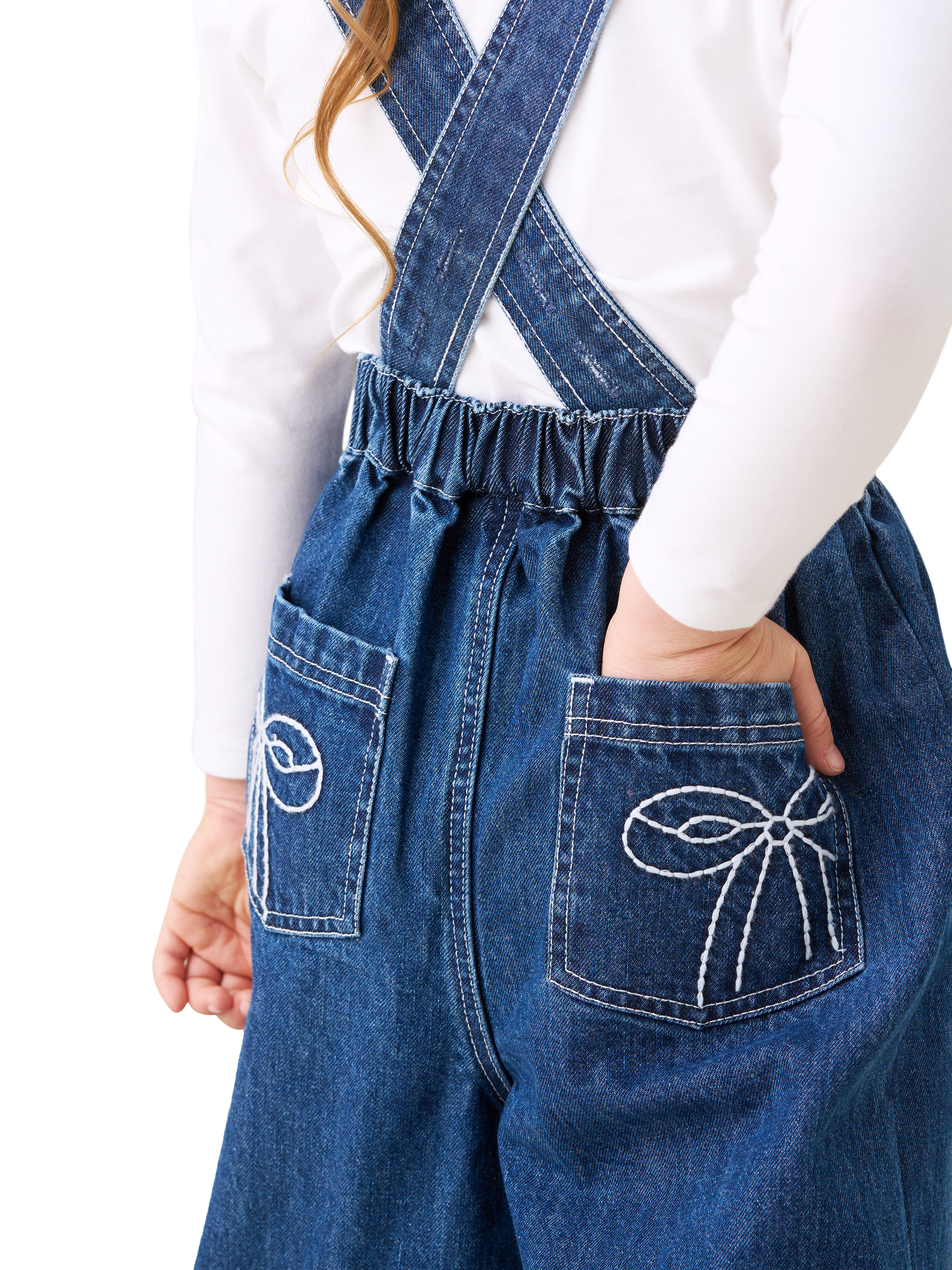 Product image 5 of 8, which shows Angel & Rocket Kids' Denim Dungarees, Blue, 3 years