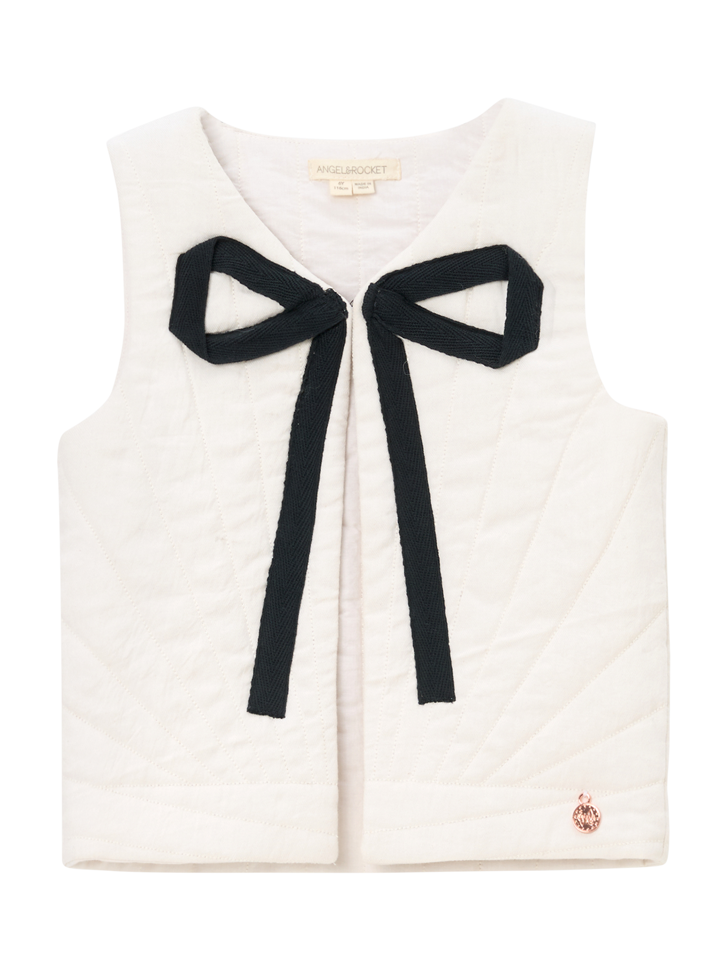 Product image 4 of 6, which shows Angel & Rocket Kids' Sunray Quilted Gilet, Ivory, 3 years