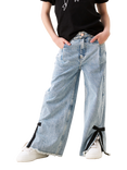 Angel & Rocket Kids' Bow Detail Straight Fit Jeans, Denim